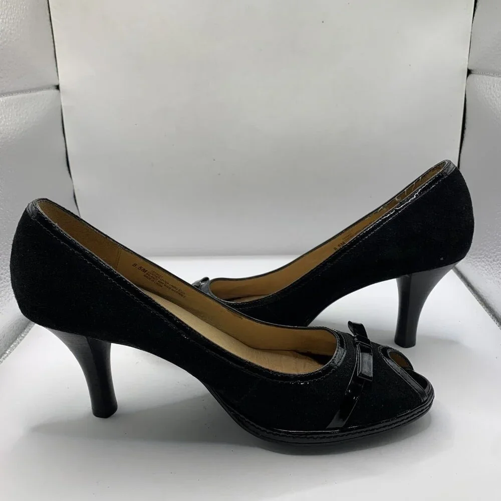 Sofft 1015421 Women Black Peep Toe Bow Suede Leather Heel Shoe Size 8.5 - Picture 7 of 8